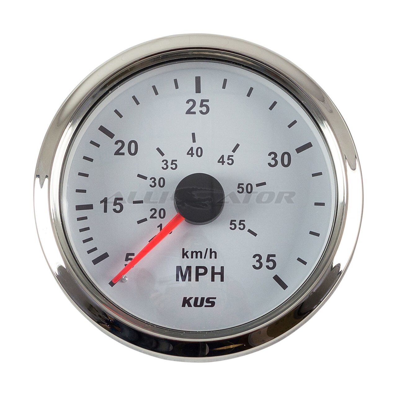 Спидометр манометрический 0-35 MPH, белый циферблат, нержавеющий ободок ...